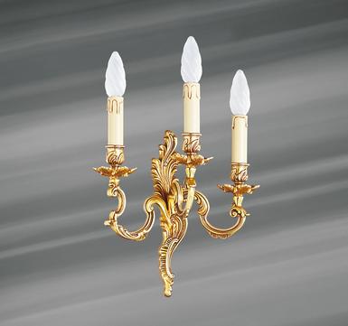 Applique 3 lampes bronze Droite Lucien Gau Louis XV Vieil or Bronze