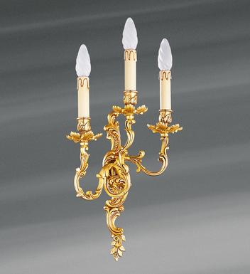 Applique 3 lampes bronze Droite Lucien Gau Louis XV Vieil or Bronze