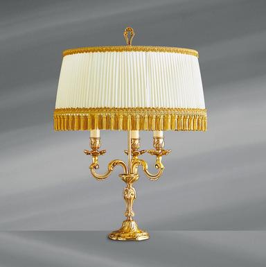 Lampe 3 lumières bronze avec abat-jour Lucien Gau Louis XV Vieil or Bronze