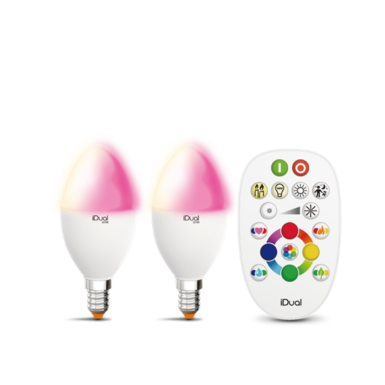 Lot de 2 ampoules E14 Led color avec télécommande iDual Blanc Plastique