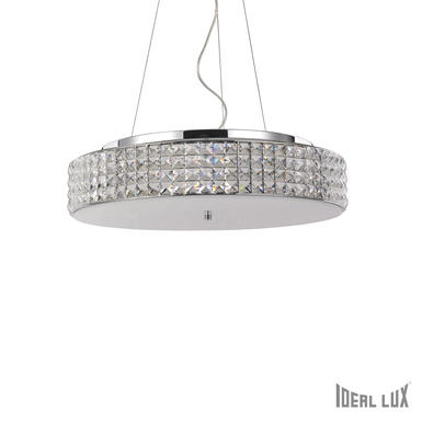 Lustre 9 lampes design Ideal lux Roma cristal Chrome Métal/cristal