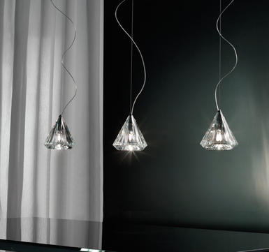 Suspension 3 lampes design Morosini Karat Chrome Métal - Verre