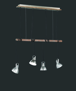 Suspension 4 lampes design Trio Timber Gris Métal