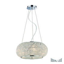 Lustre 6 lampes design Ideal lux Pasha Chrome métal et verre