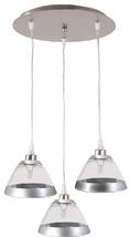 Suspension 3 lampes design Ryckaert Transparente ronde bord argentée Laiton massif